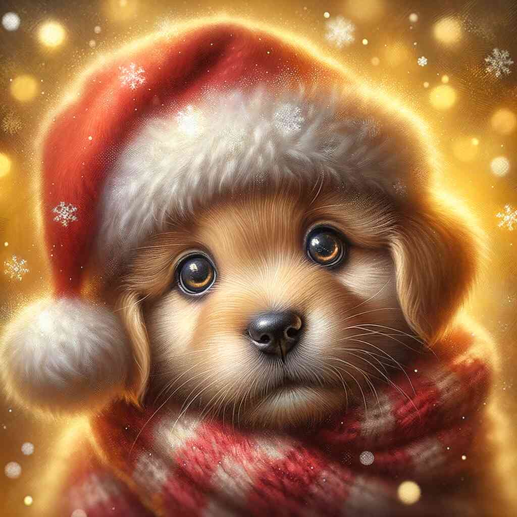 Diamond Painting - Welpe mit Weihnachtsmütze