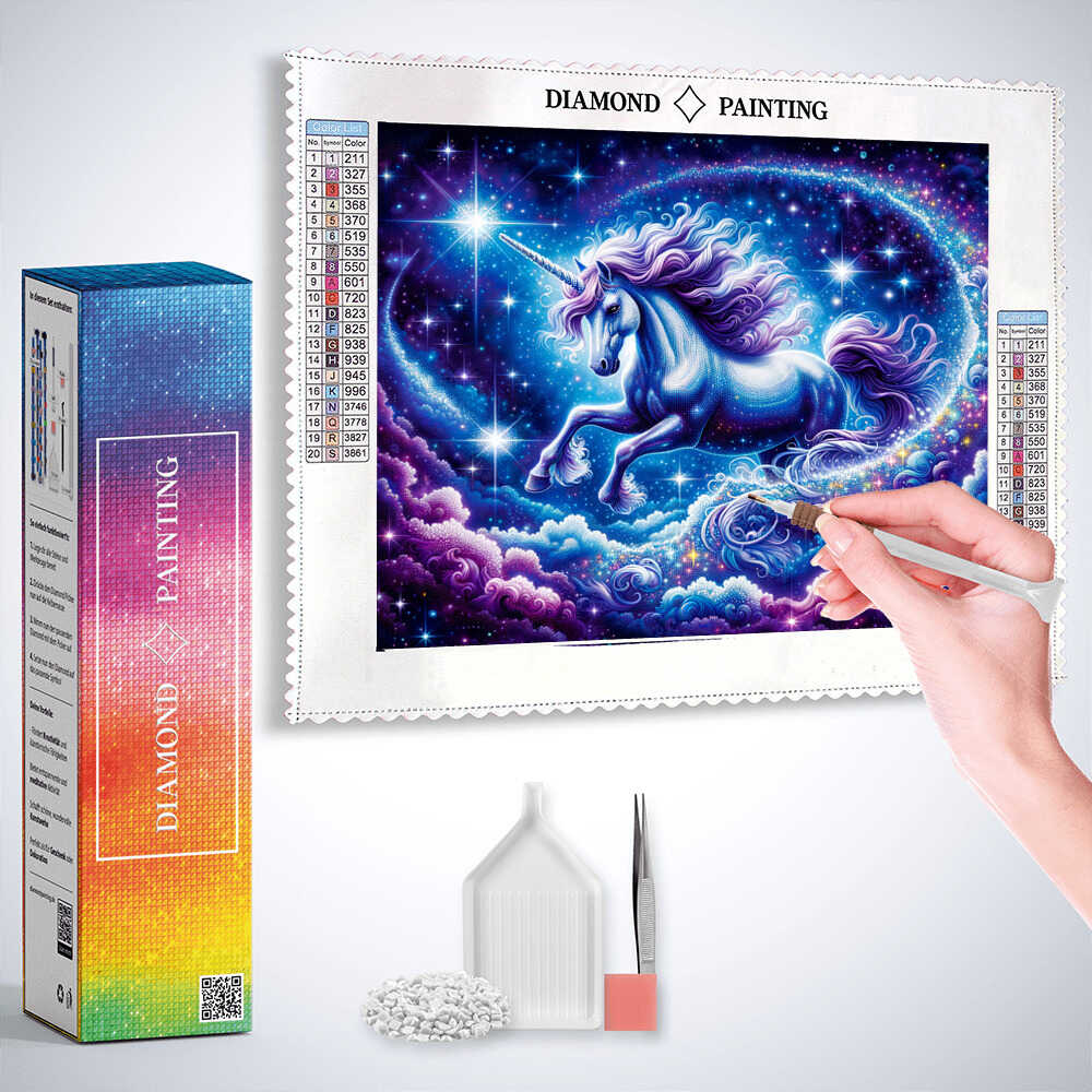 Diamond Painting - Lila, blaues Einhorn