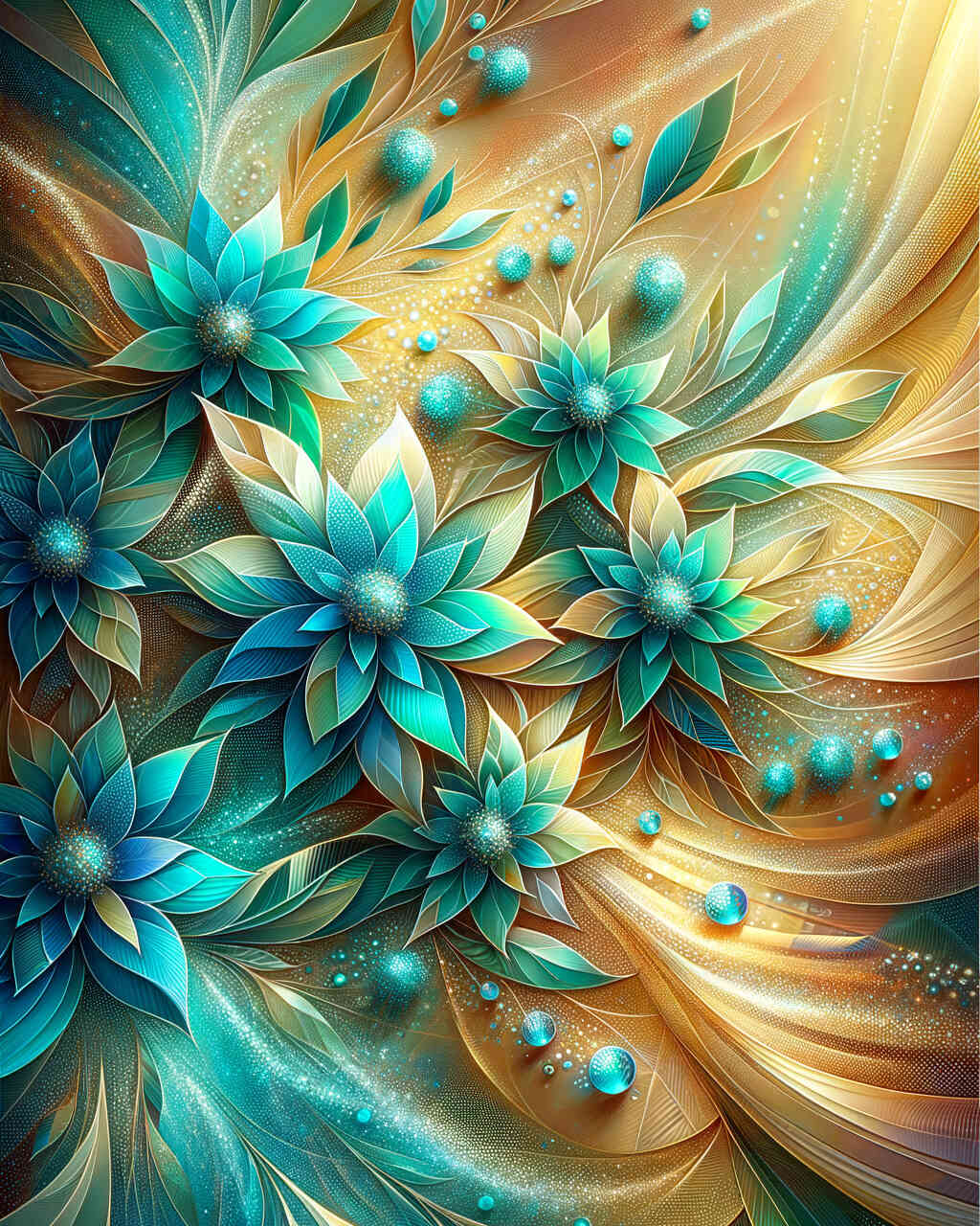 Diamond Painting - Abstrakte Blumen Türkis