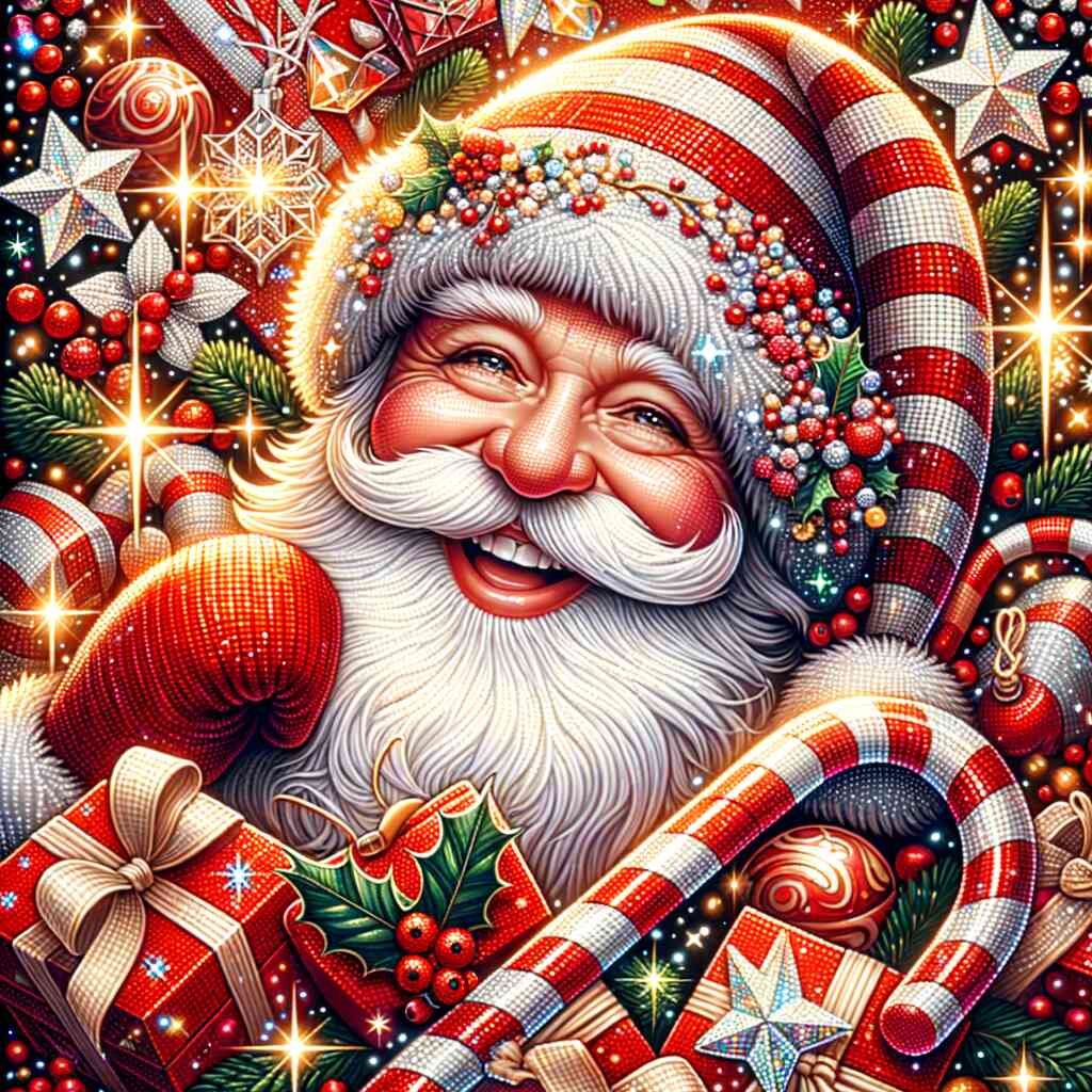 Diamond Painting - Weihnachtsmann mit gestreifter Mütze