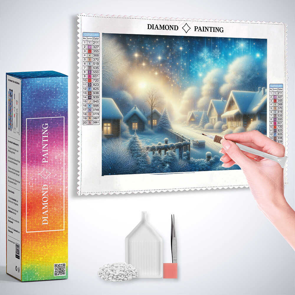 Diamond Painting - Dorf im Winter verschneit