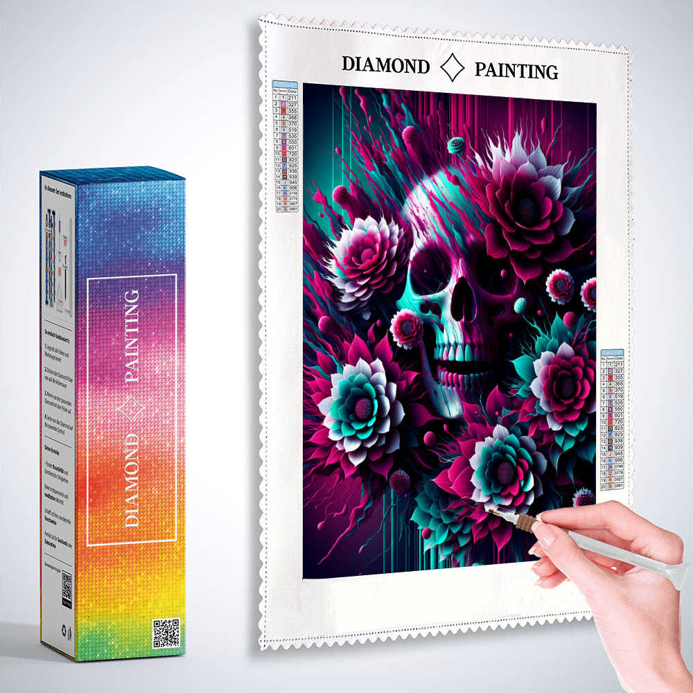 Diamond Painting - Bunte Blumen und Totenkopf