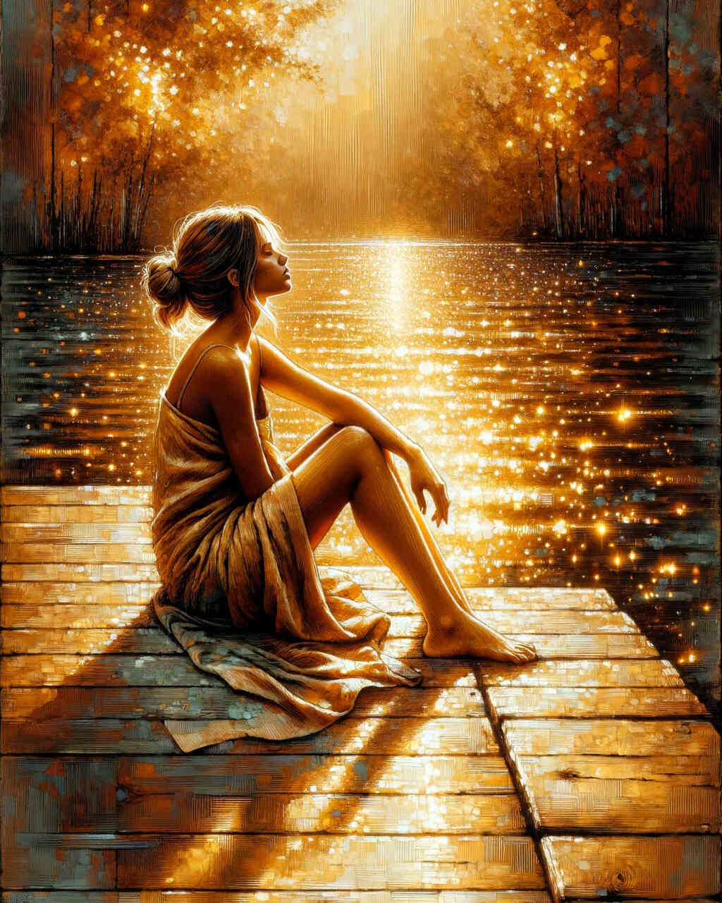 Diamond Painting - Frau am Steg Wasserschatten