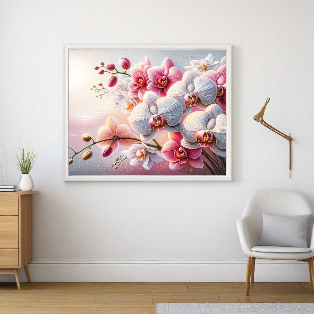 Diamond Painting - Pink und weiße Orchideen