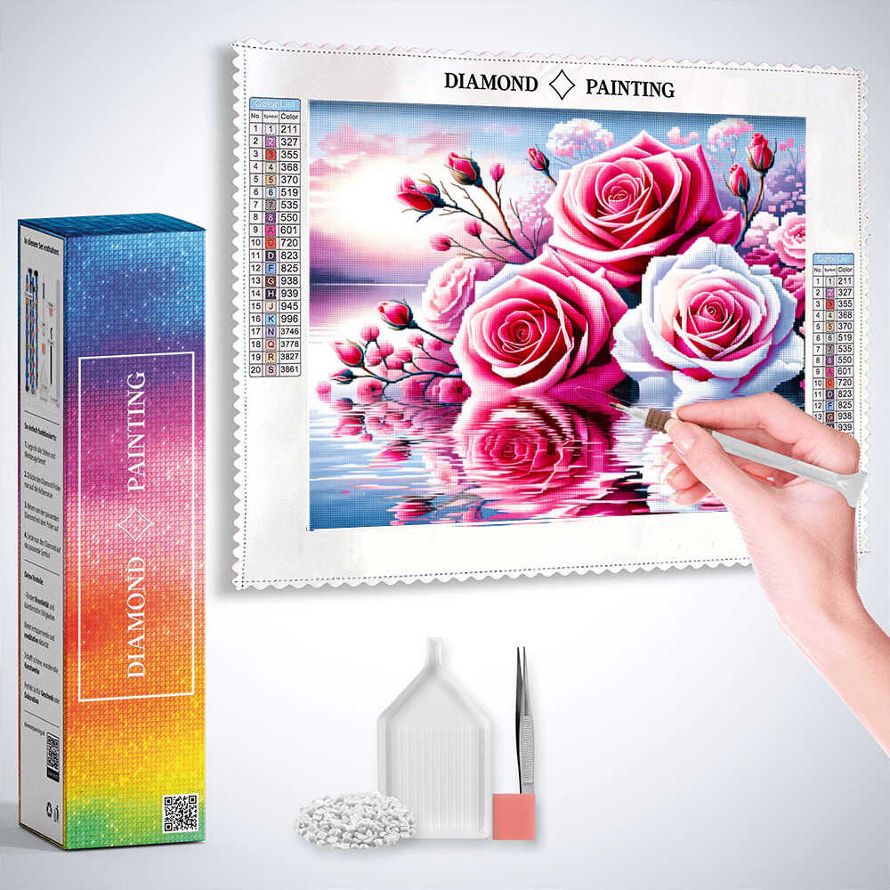 Diamond Painting - Zwei pinke Rosen Wasser