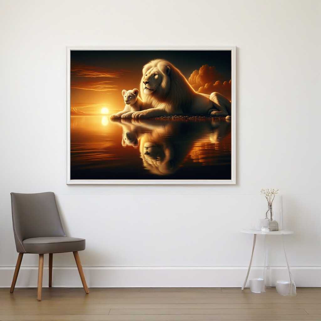 Diamond Painting - Weißer Löwe mit Kind
