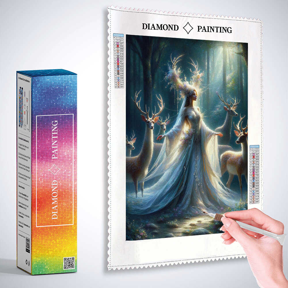 Diamond Painting - Frau mit Geweih und Hirschen