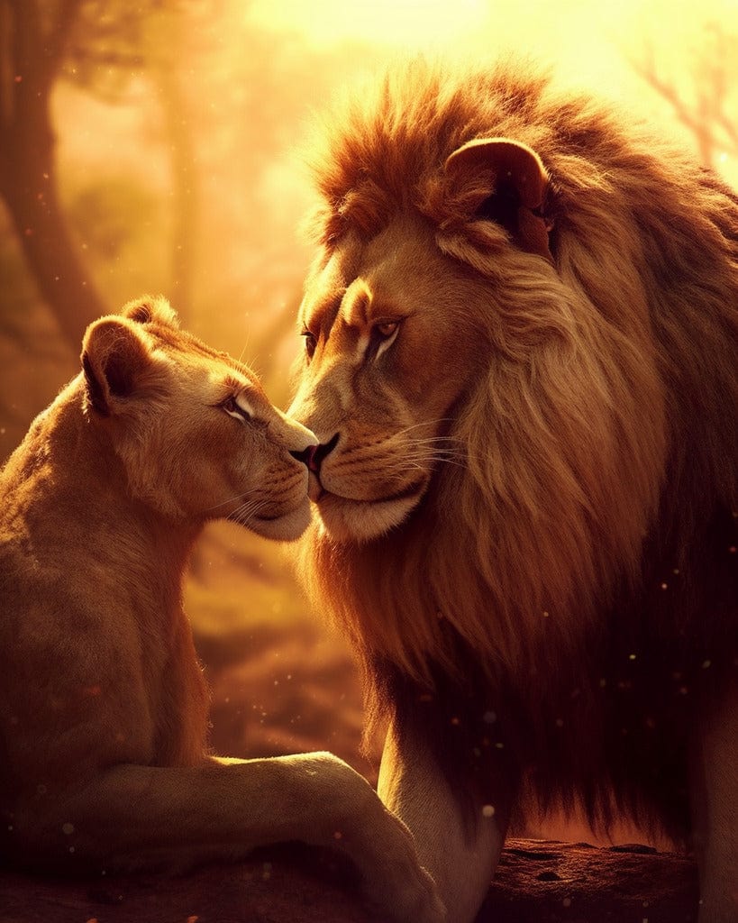 Diamond Painting - Löwe und Löwin schmusen