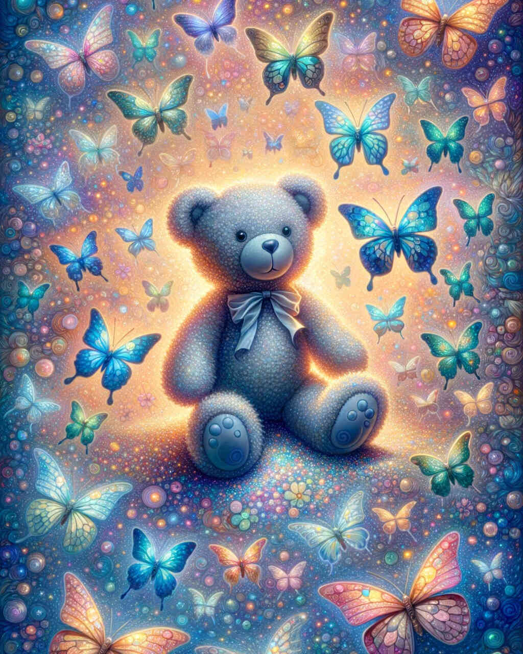 Diamond Painting - Teddi umgeben von Schmetterlingen