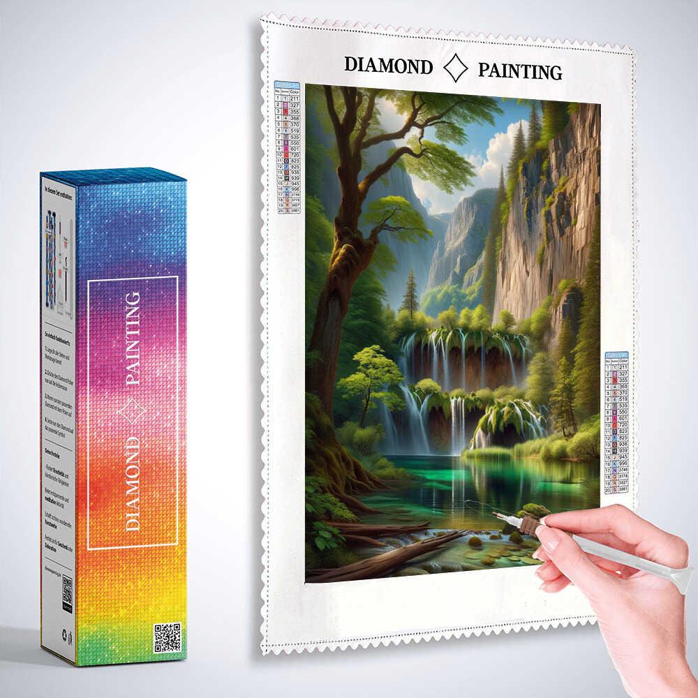 Diamond Painting - Bergsee mit Wasserfall