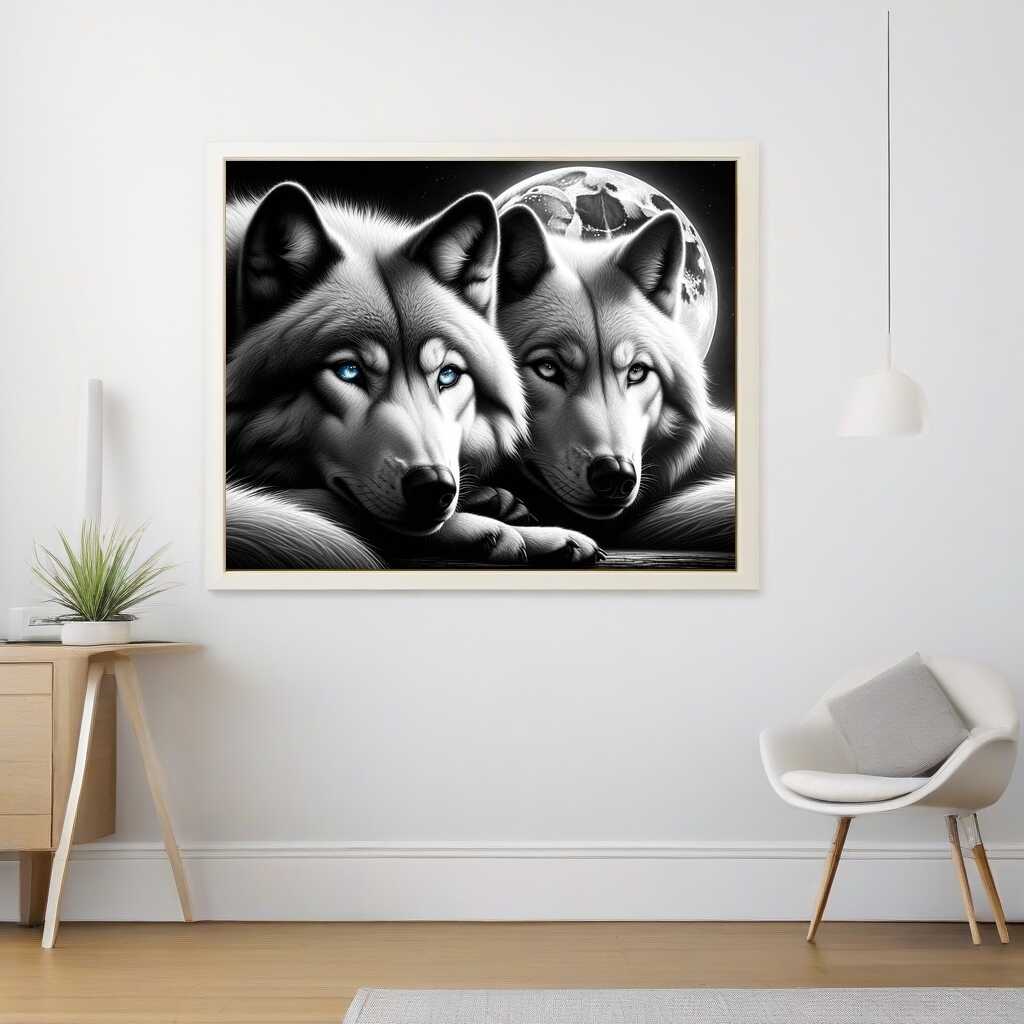 Diamond Painting - Wolfspaar, Schwarz und weiß