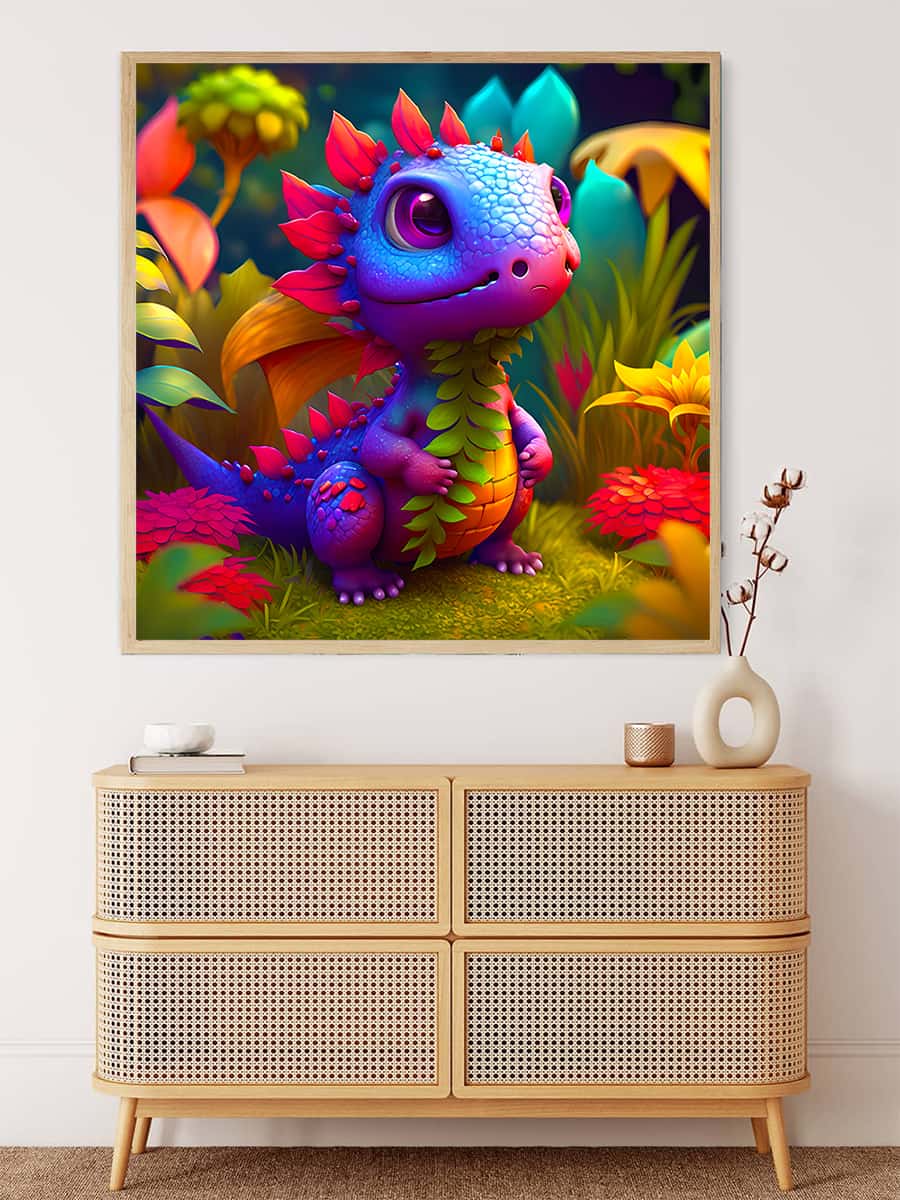 AB Diamond Painting - Drachenbaby im Zauberwald - gedruckt in Ultra-HD - AB Diamond, Drache, Fantasy, Neu eingetroffen, Quadratisch