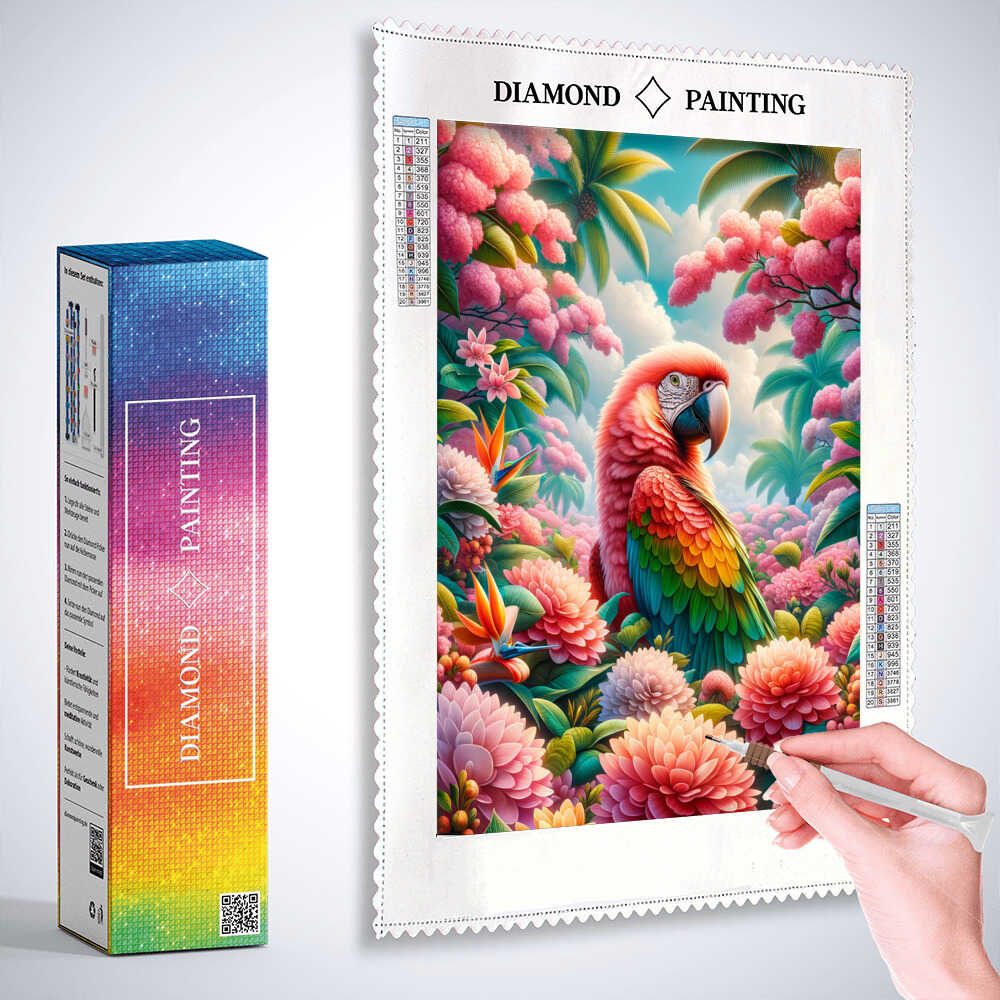 Diamond Painting - Papagei rosa Blütenbaum