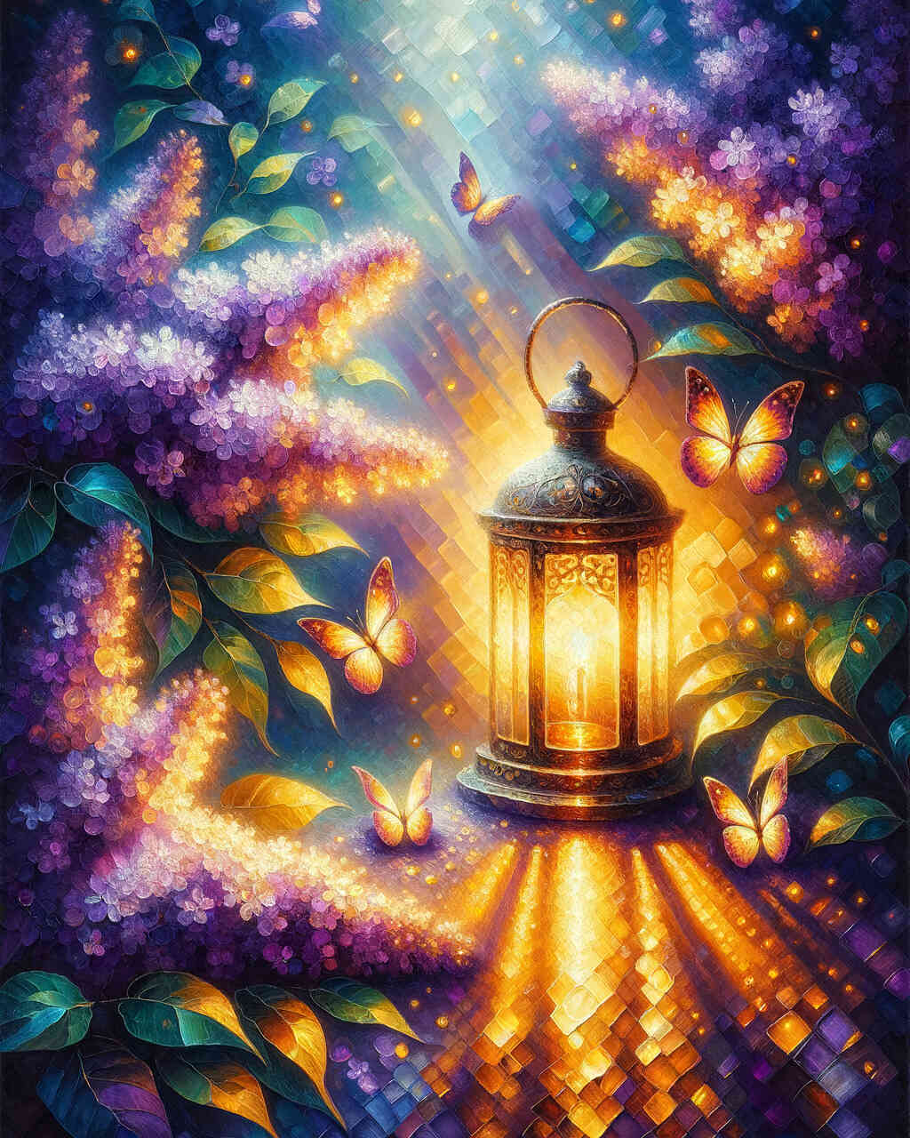 Diamond Painting - Laterne mit Flieder