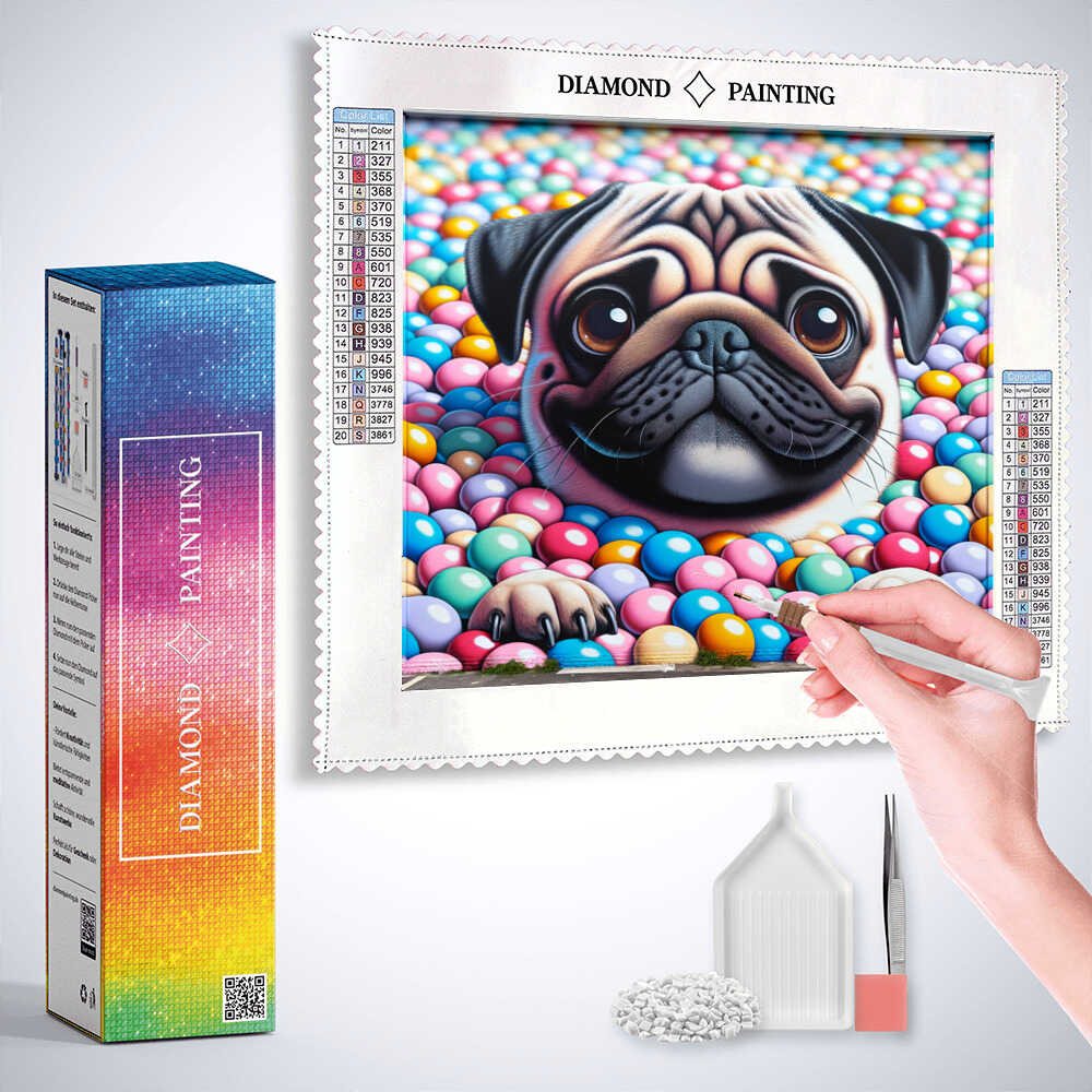 Diamond Painting - Mops in Bonbon Bad