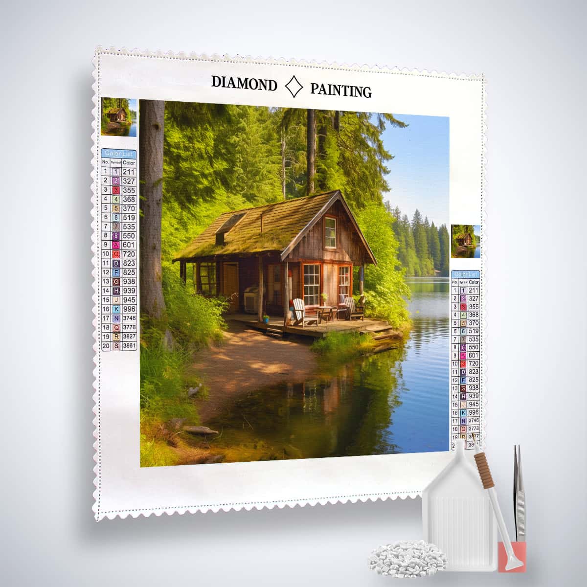 Diamond Painting - Haus am Seeufer - gedruckt in Ultra-HD - fluss, landschaft, Neu eingetroffen, Quadratisch, wald