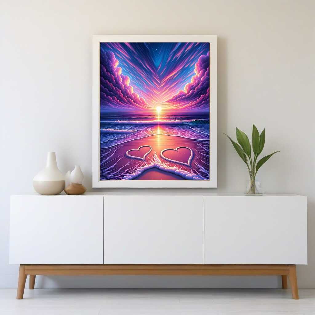 Diamond Painting - Love Herz im Sand Sonnenuntergang