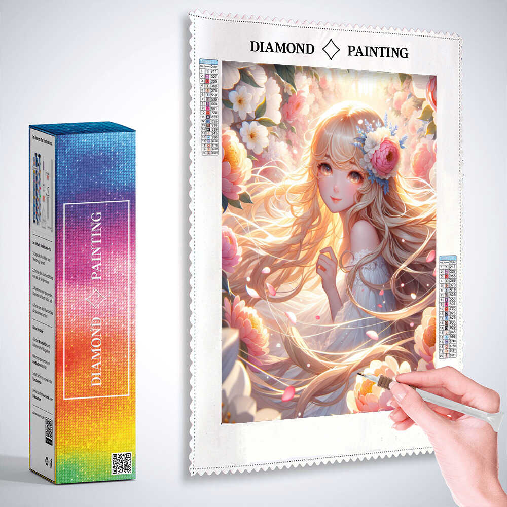 Diamond Painting - Mädchen umgeben von Blumen