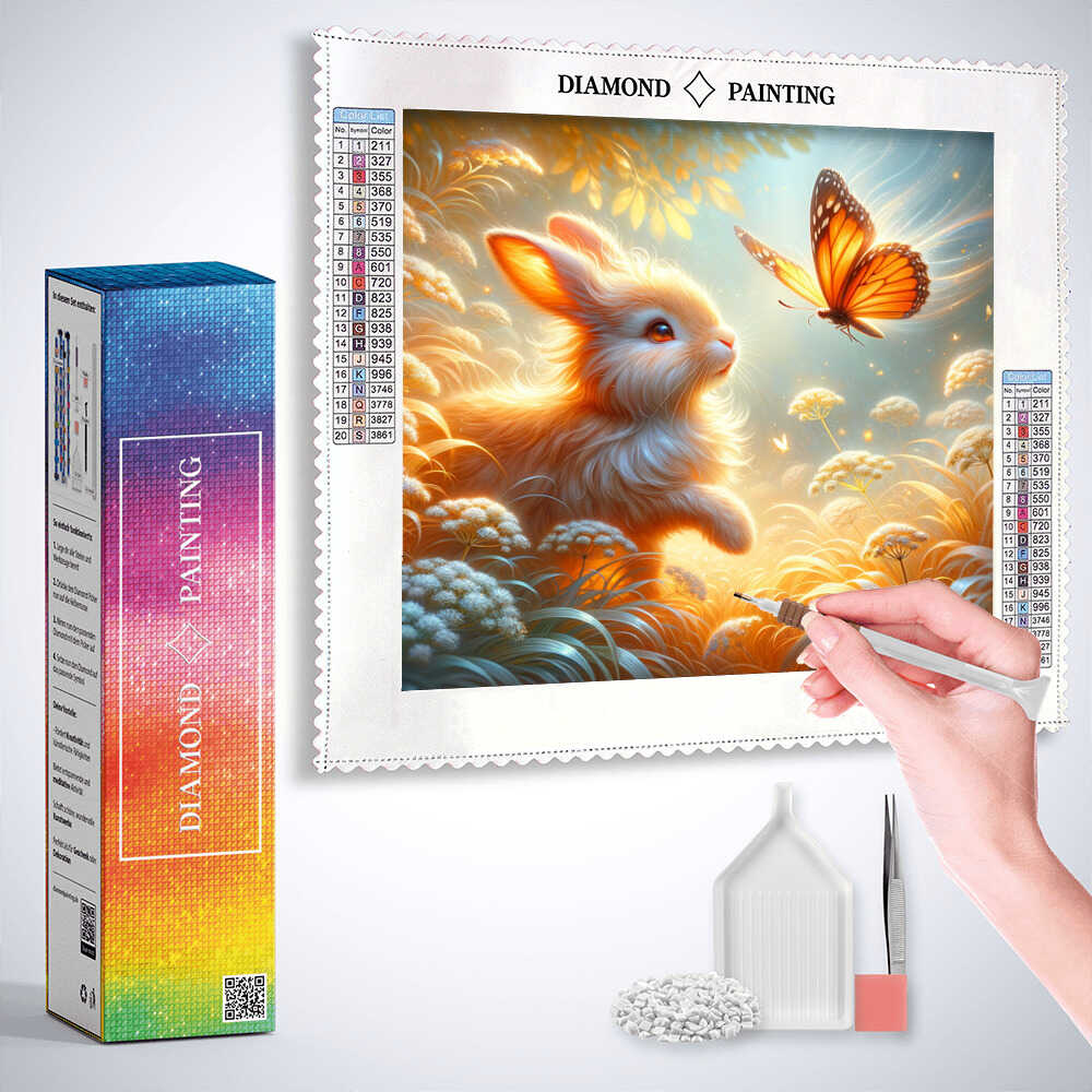 Diamond Painting - Kaninchen mit Schmetterling
