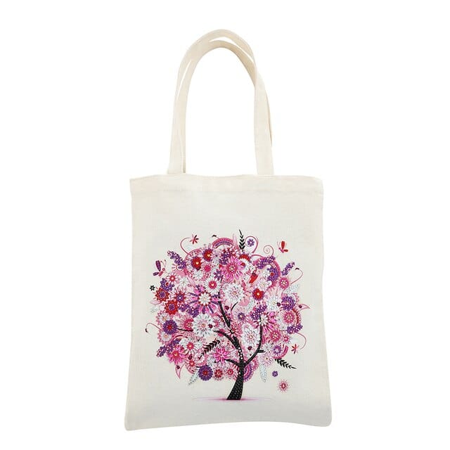Diamond Painting - Stofftasche, Rosa Baum - gedruckt in Ultra-HD - stofftasche