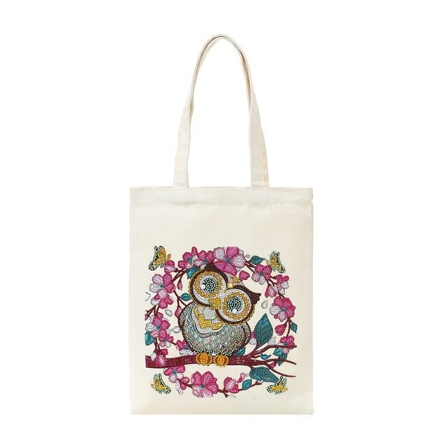 Diamond Painting - Stofftasche, Blumeneule - gedruckt in Ultra-HD - stofftasche