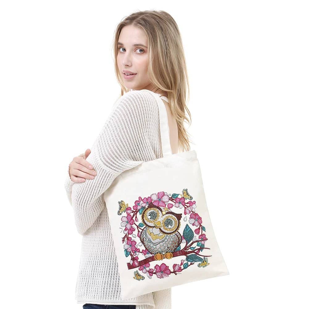 Diamond Painting - Stofftasche, Blumeneule - gedruckt in Ultra-HD - stofftasche