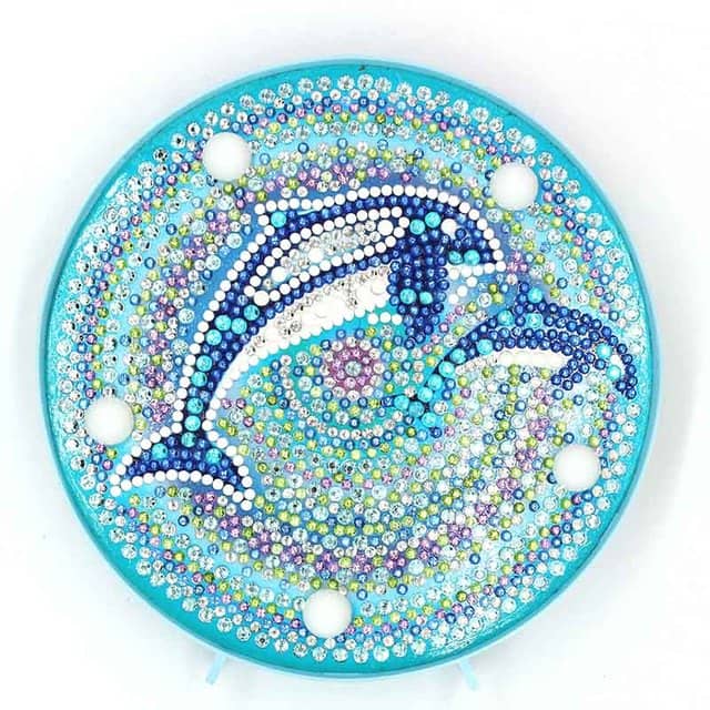 Diamond Painting - Runde LED Lampe, Delfine - gedruckt in Ultra-HD - RundeLEDLampe