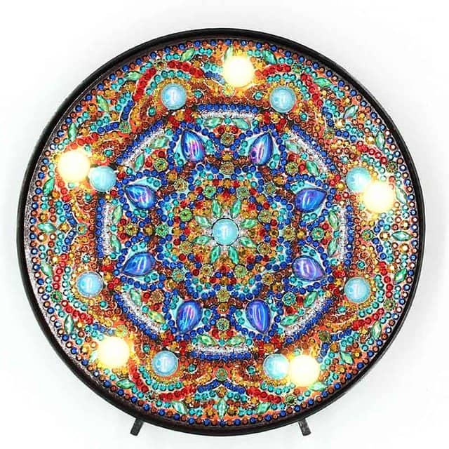 Diamond Painting - Runde LED Lampe, Mandala bunt - gedruckt in Ultra-HD - RundeLEDLampe