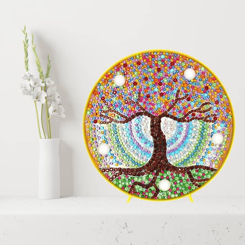 Diamond Painting - Runde LED Lampe, Baum - gedruckt in Ultra-HD - RundeLEDLampe