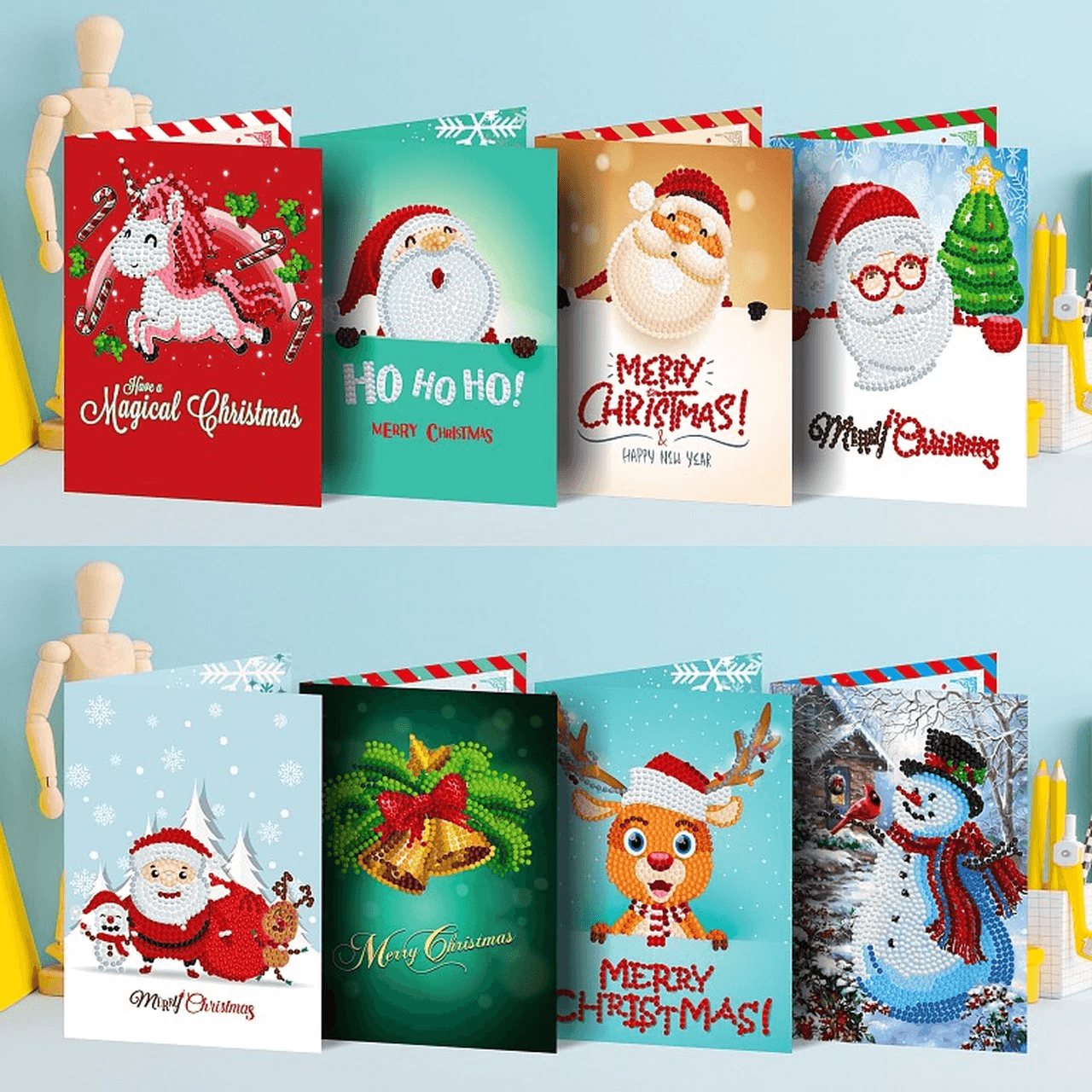 Diamond Painting Karten - 8 Stück Weihnachtskarten - gedruckt in Ultra-HD - karten