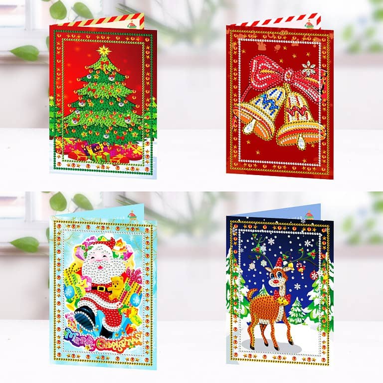 Diamond Painting Karten - 4 Stück Weihnachtsgrüße - gedruckt in Ultra-HD - karten