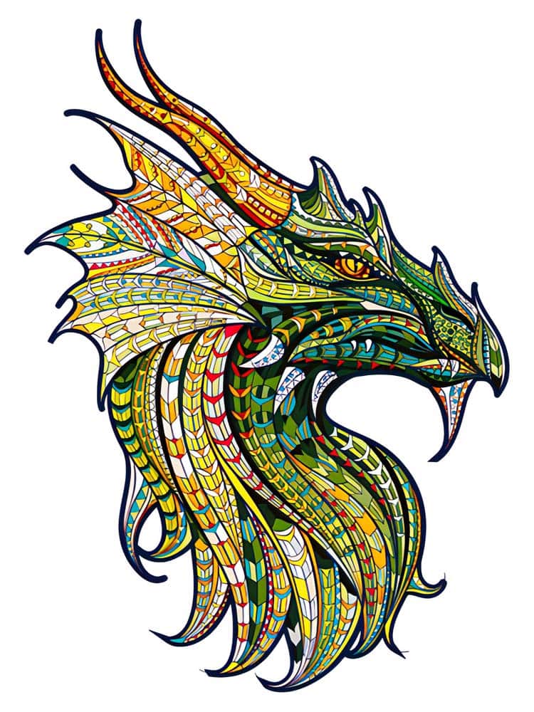 Holzpuzzle - Drache in grün - gedruckt in Ultra-HD - holzpuzzle