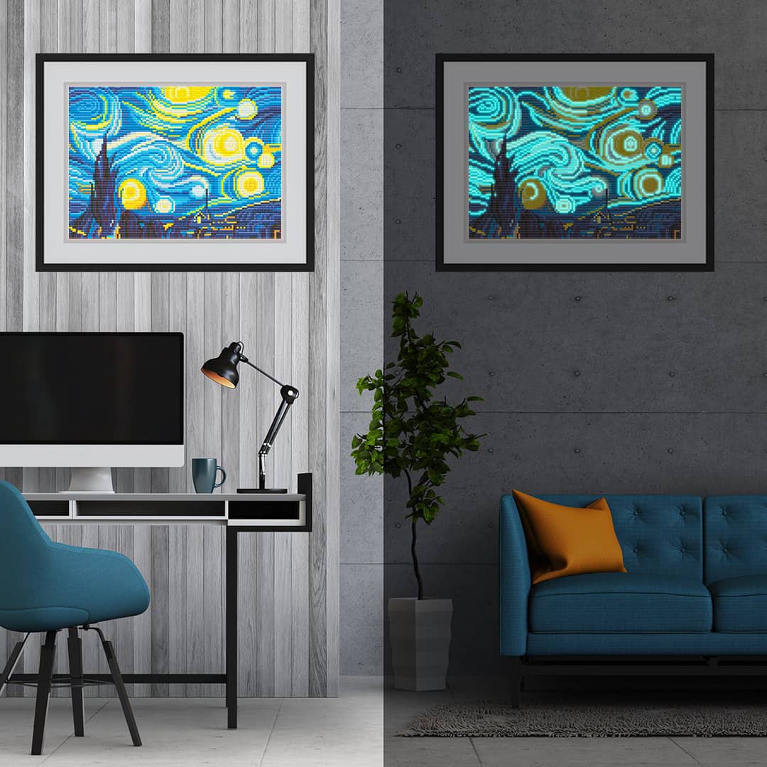 Diamond Painting Nachtleuchtend - Nachthimmel, Van Gogh Style - gedruckt in Ultra-HD - Bekannte Künstler, horizontal, Nachtleuchtend