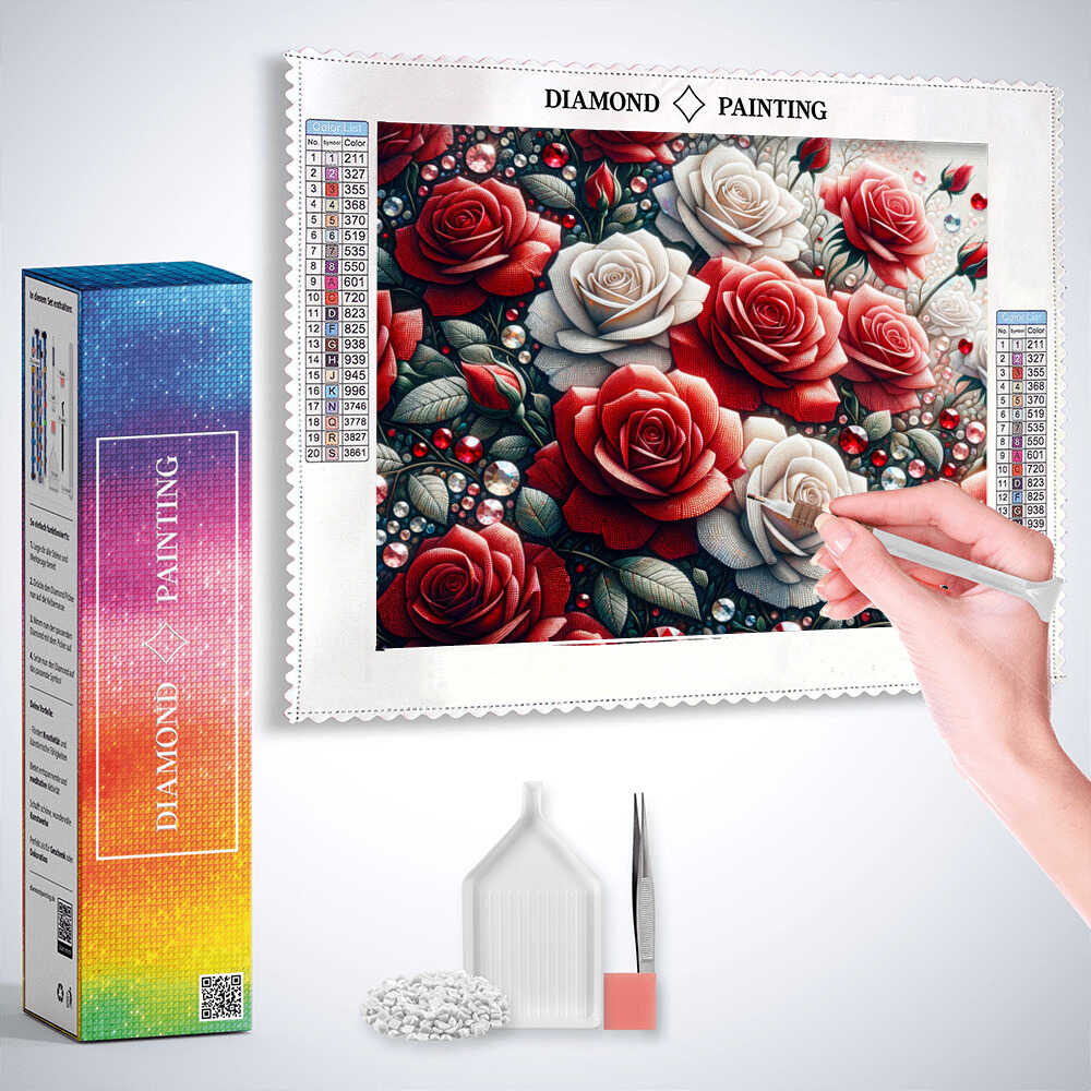 Diamond Painting - Rosengesteck in Rot und Weiß