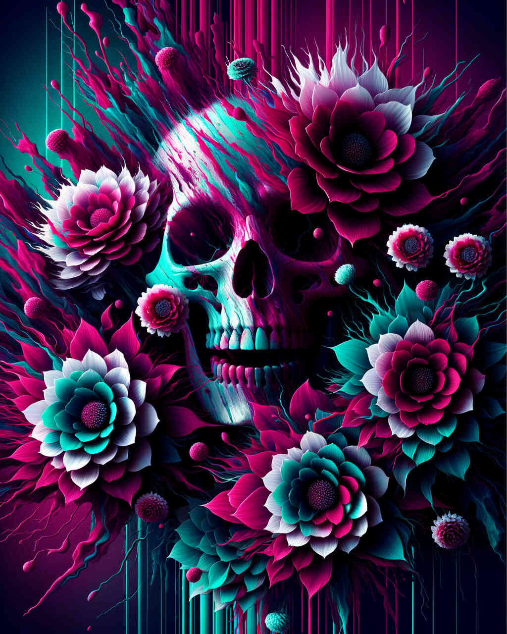 Diamond Painting - Bunte Blumen und Totenkopf