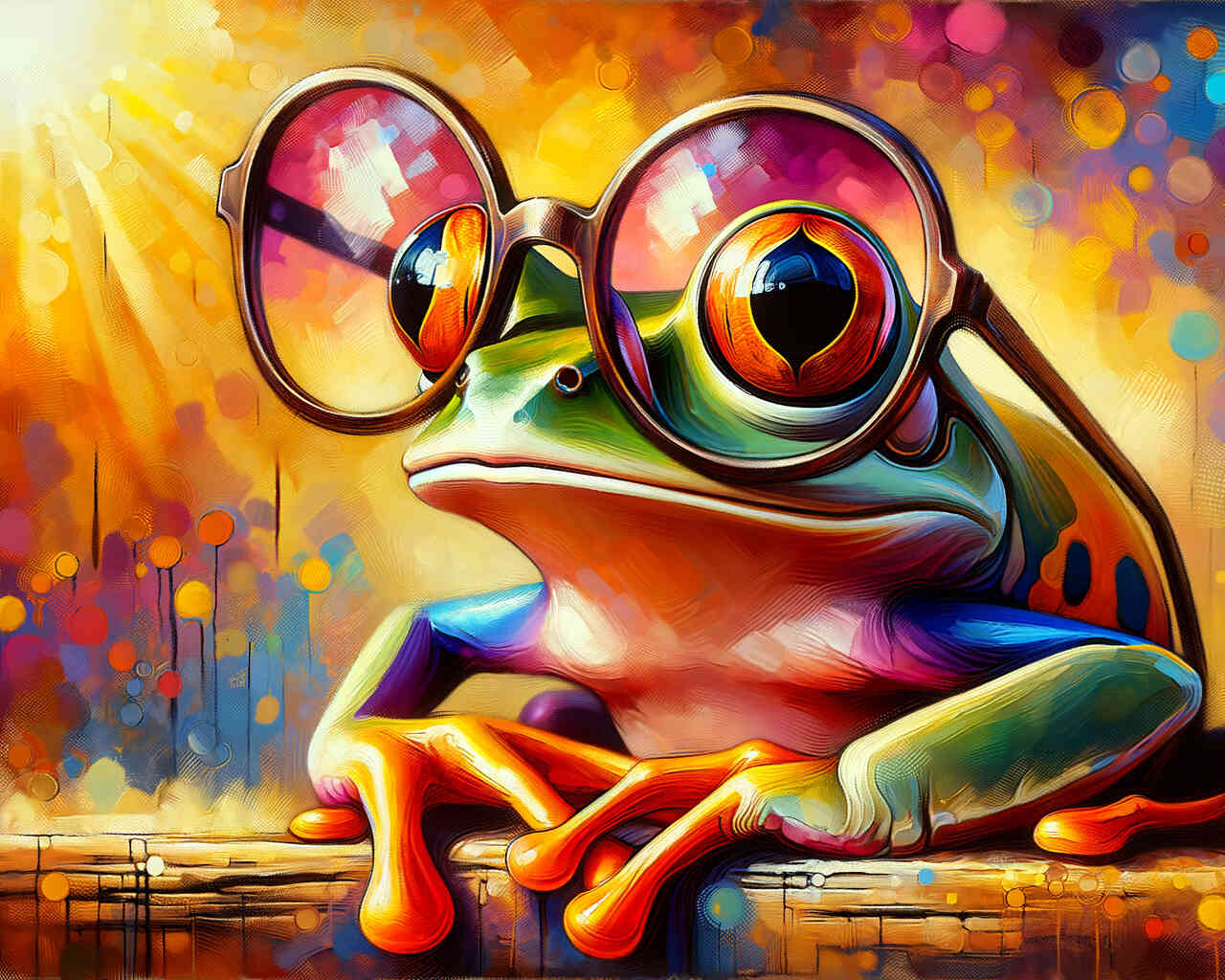 Frosch trägt große Brille