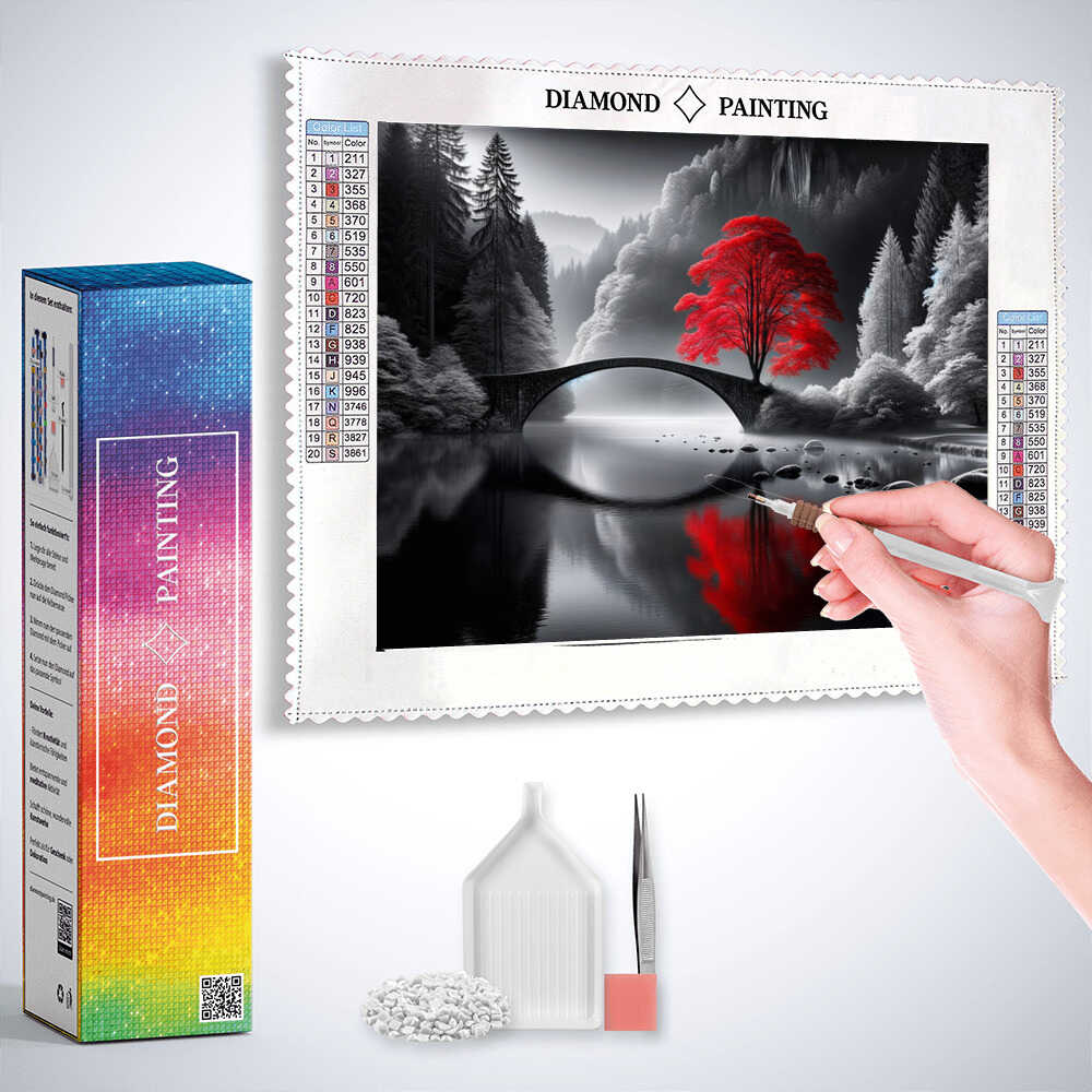 Diamond Painting - Brücke in Schwarz und Weiß