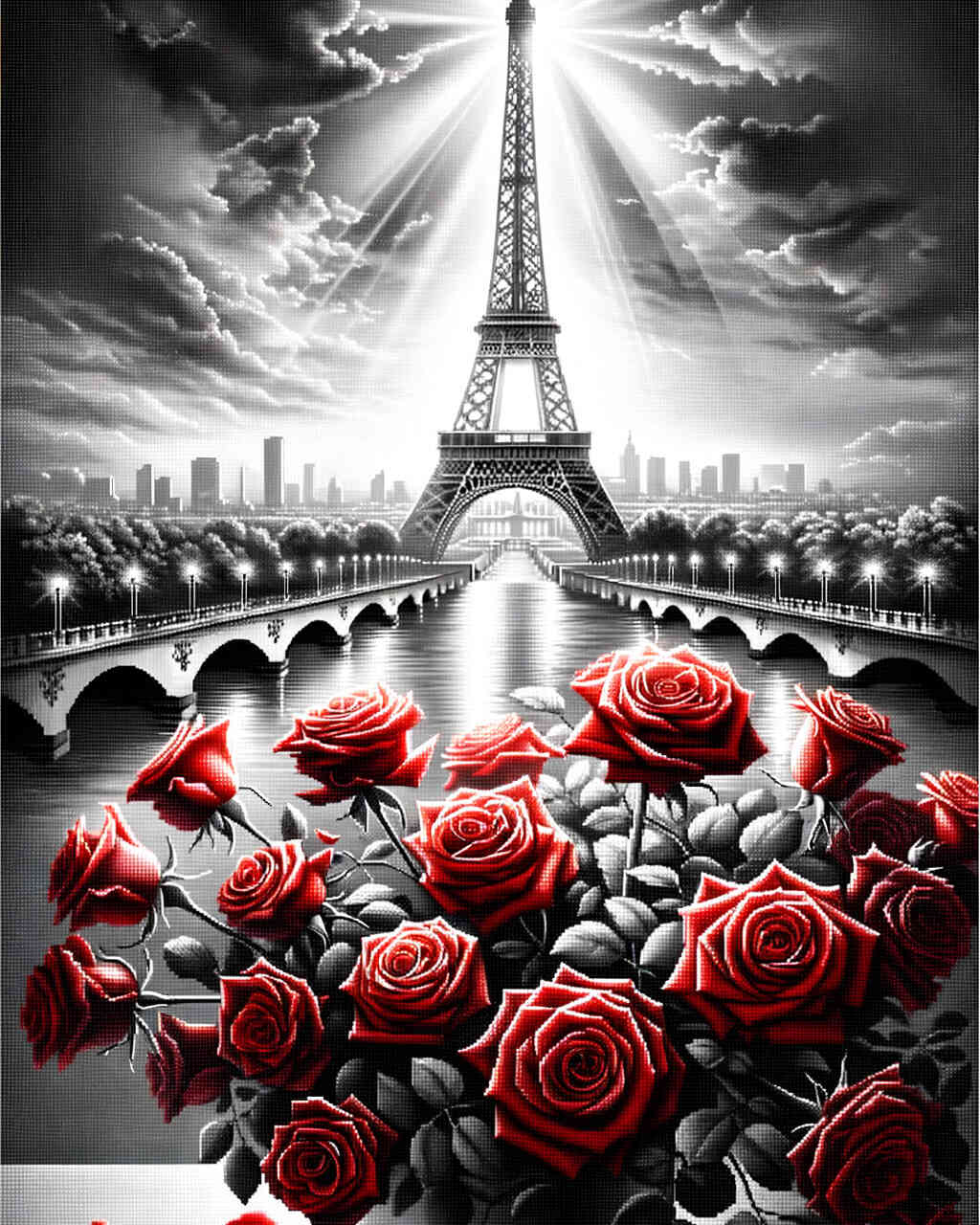 Diamond Painting - Eifelturm mit Rosen