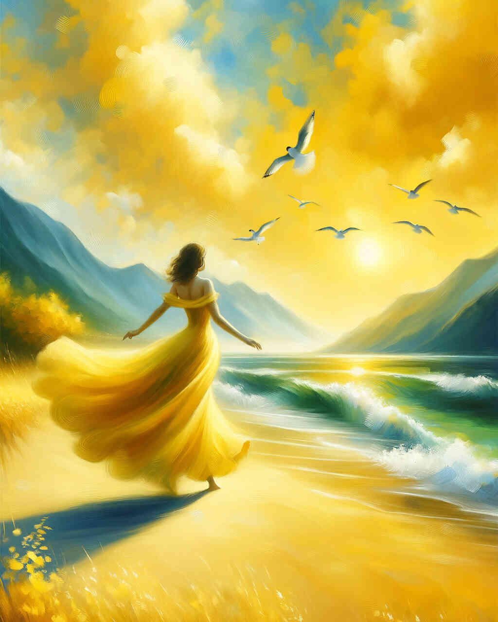 Diamond Painting - Frau in gelben Kleid