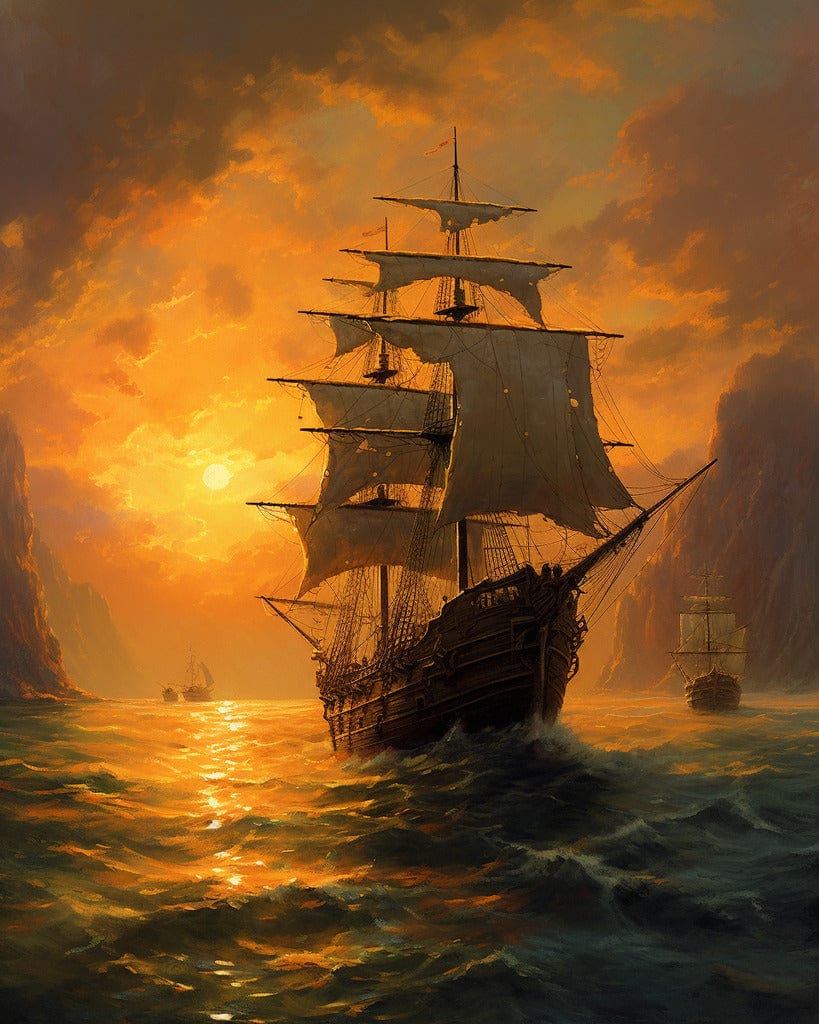 Diamond Painting - Segelschiffe, Abendrot