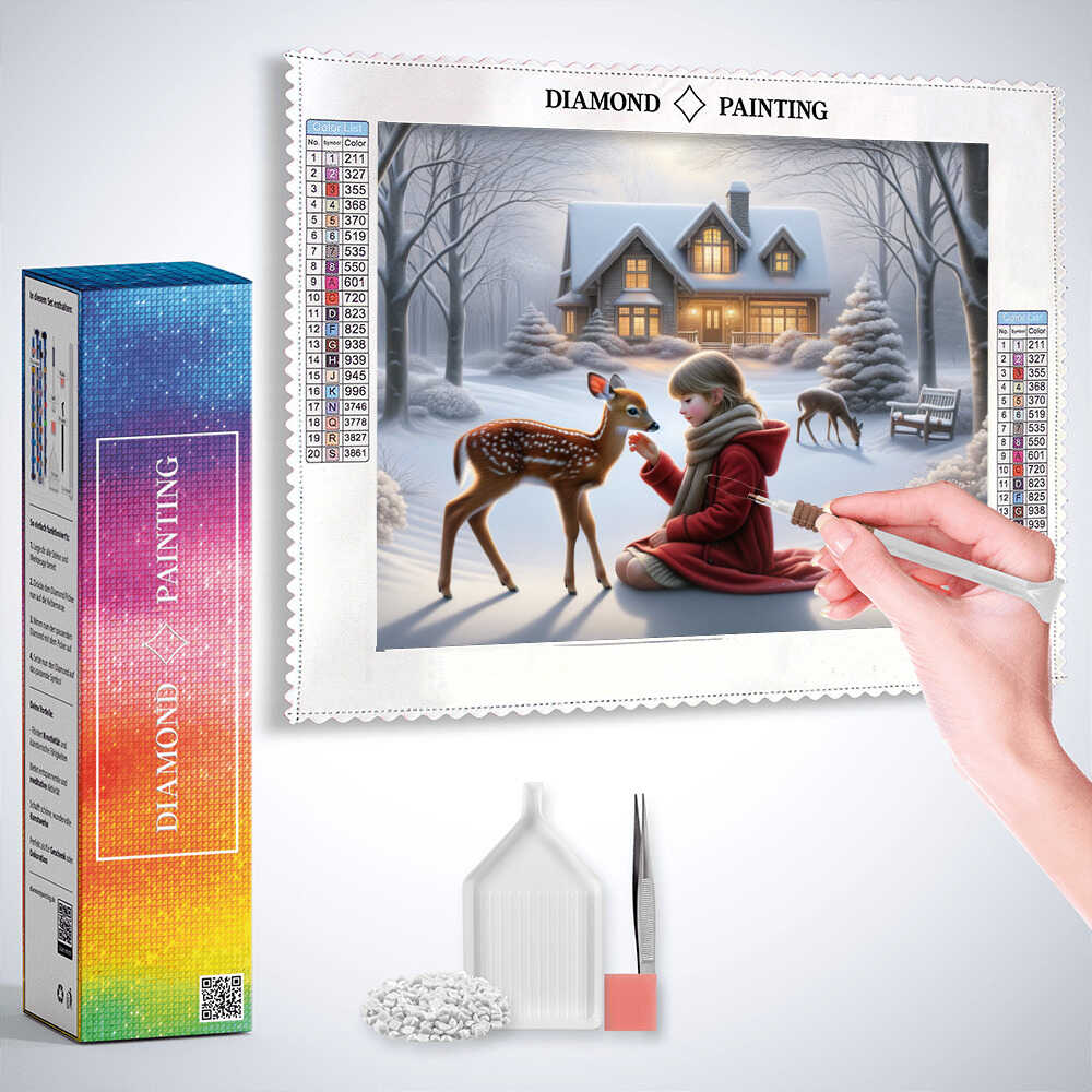 Diamond Painting - Rehkitz und Mädchen