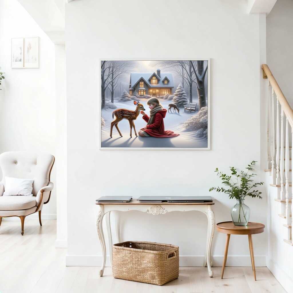 Diamond Painting - Rehkitz und Mädchen
