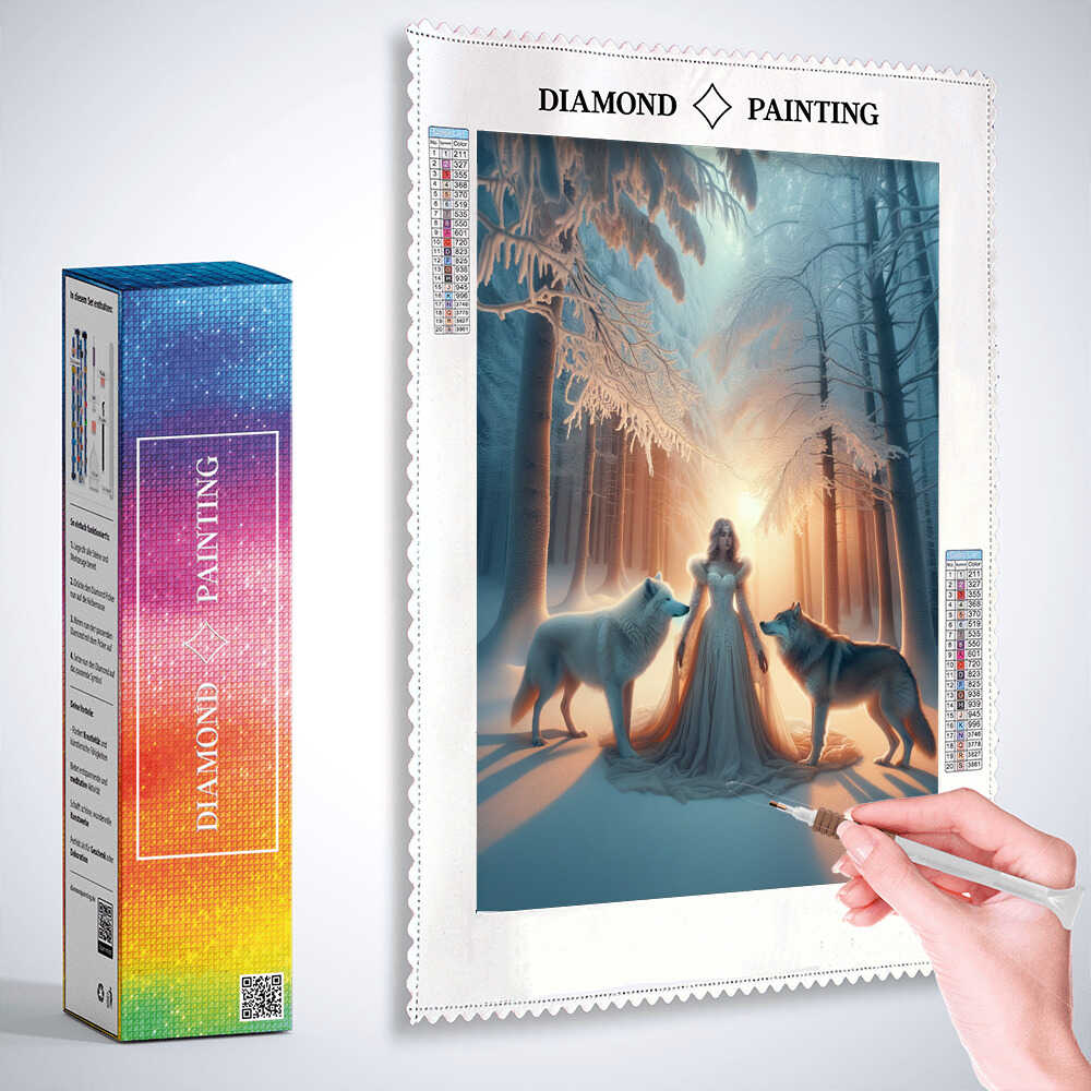 Diamond Painting - Frau mit Schneewölfen