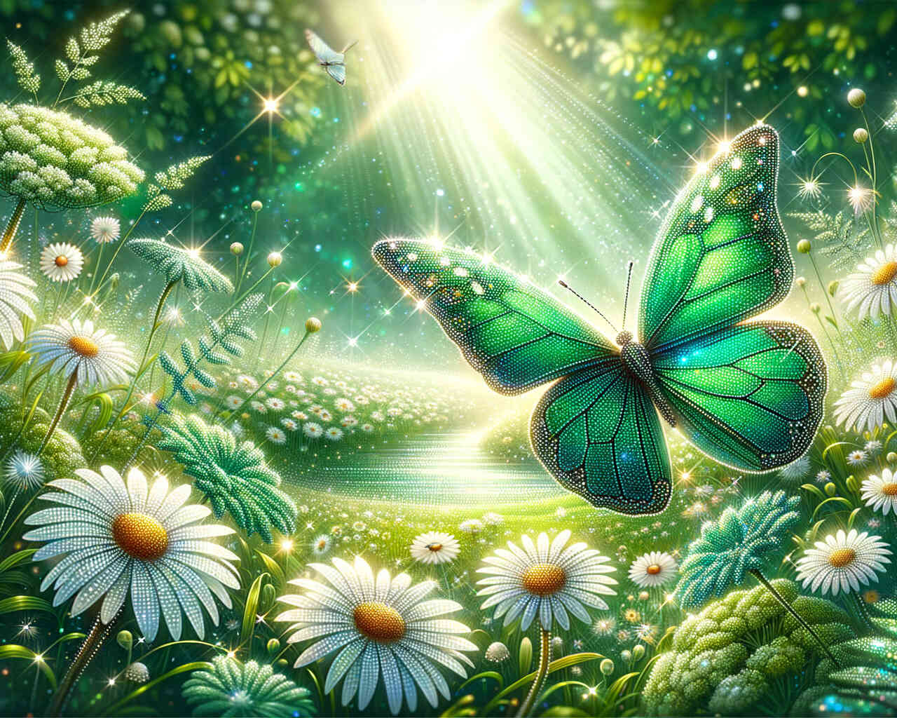 Diamond Painting - Margerithenwiese, Schmetterling