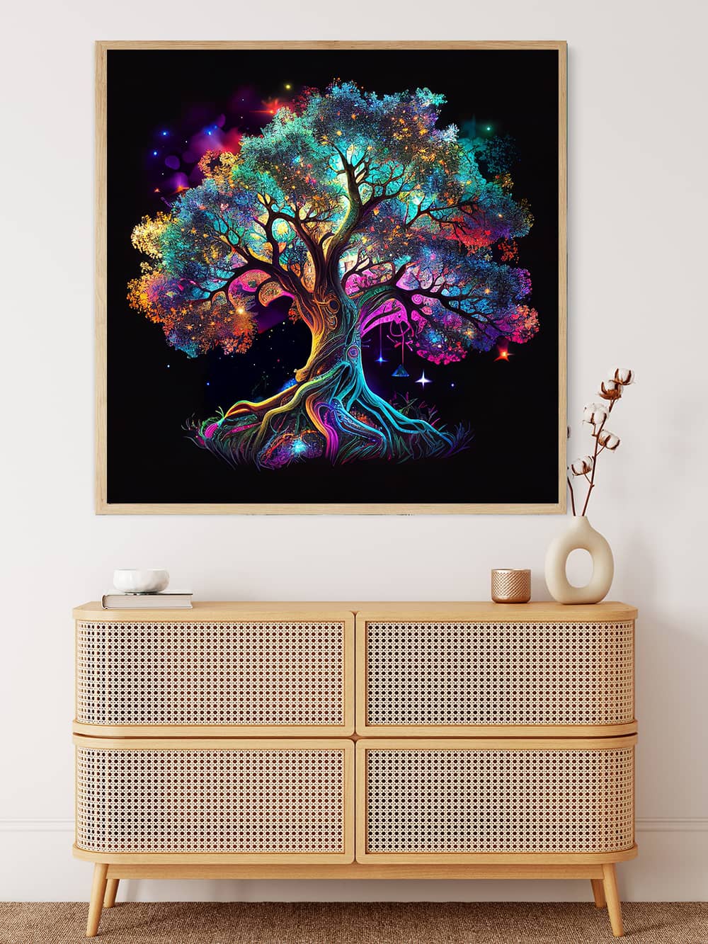 Malen nach Zahlen - Lebensbaum, Bunt - hochwertige Leinwand - Baum, Landschaft, Quadratisch, trendbilder