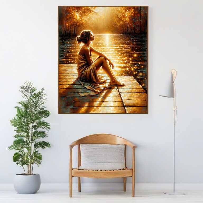 Diamond Painting - Frau am Steg Wasserschatten