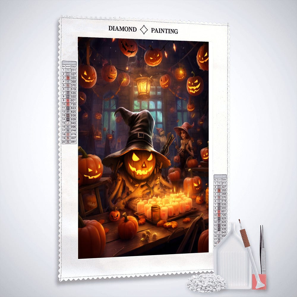 Diamond Painting - Happy Halloween, Kürbis und Fledermaus