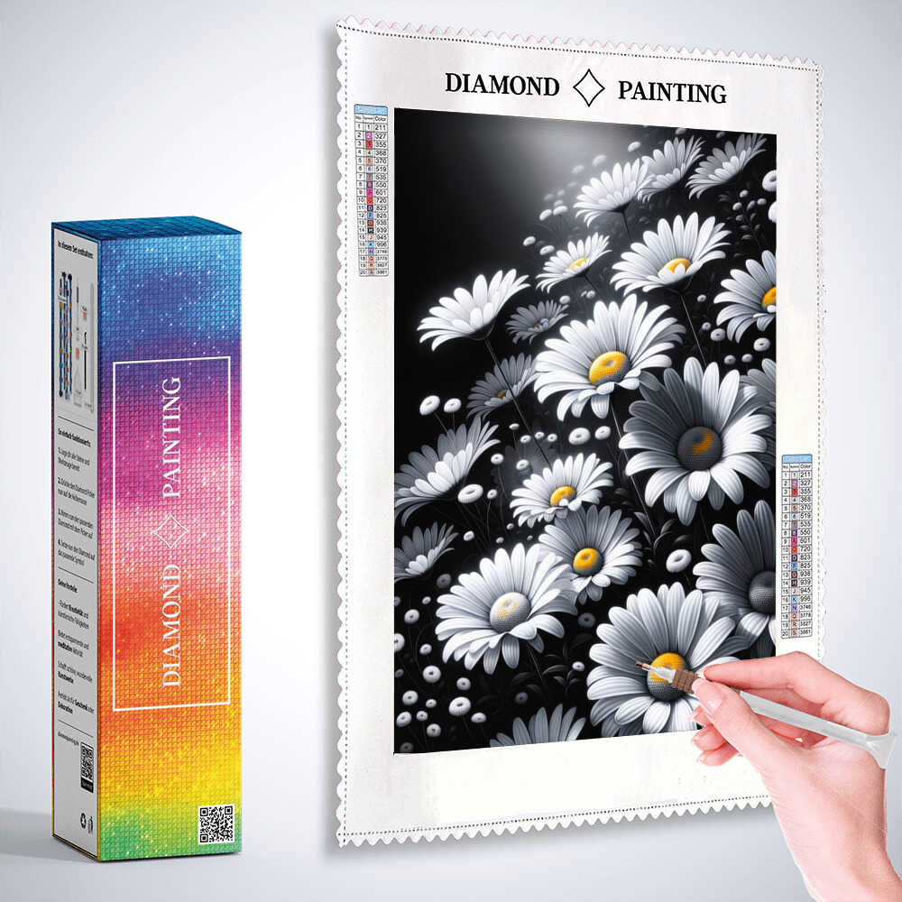 Diamond Painting - Margeriten, Schwarz Weiß