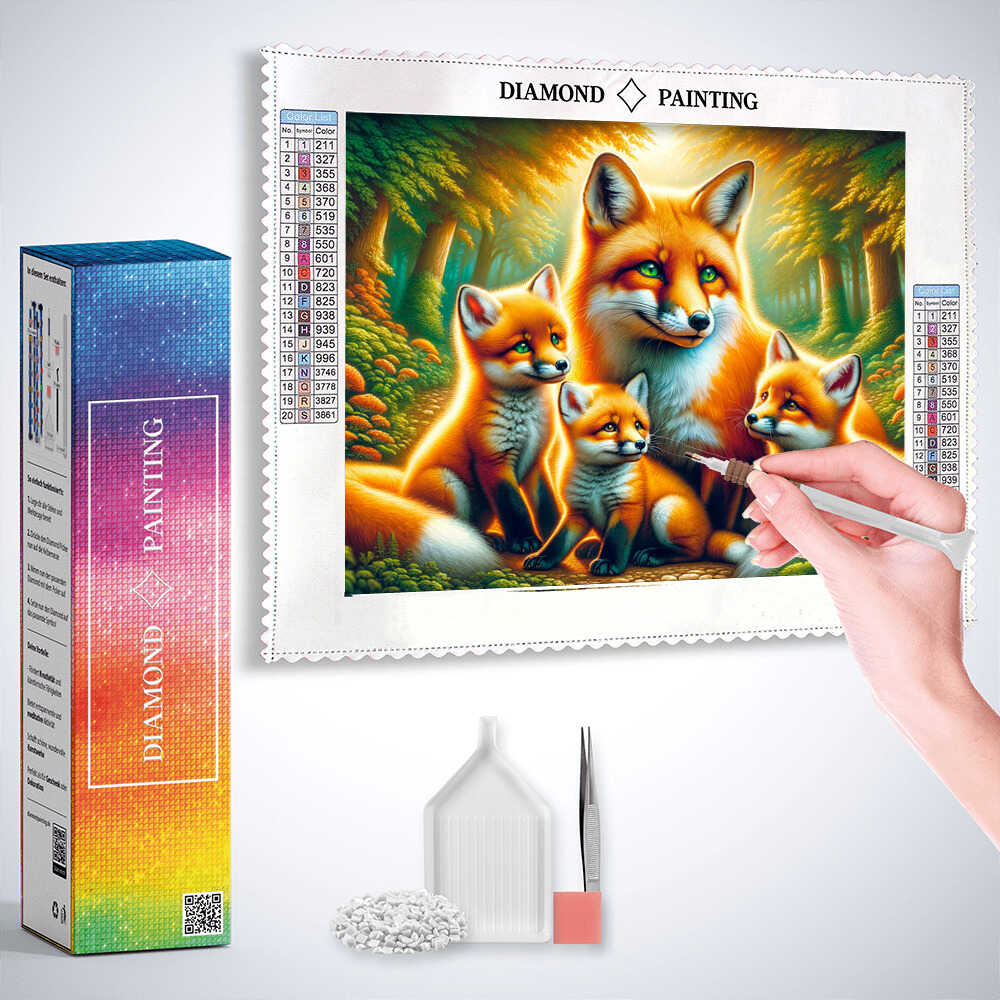 Diamond Painting - Familie der Füchse