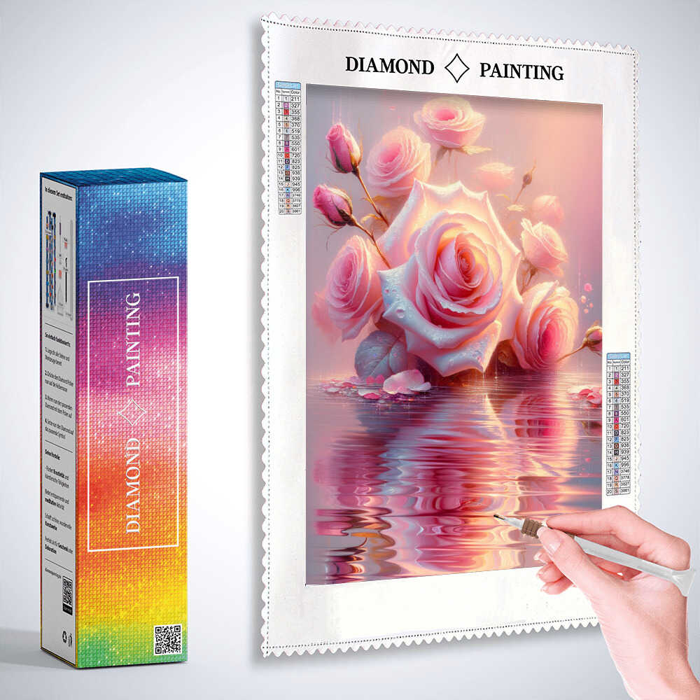 Diamond Painting - Rosa Rosen am Wasser